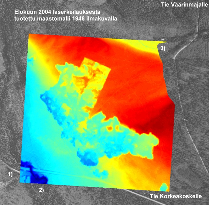 Nykyinen maastomalli 1946 ilmakuvalla