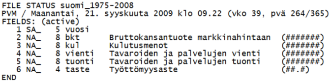 (havaintoaineiston rakennekuvaus)